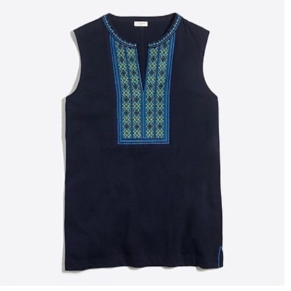 J.Crew Navy Sleeveless Embroidered Placket Tank Top Size L